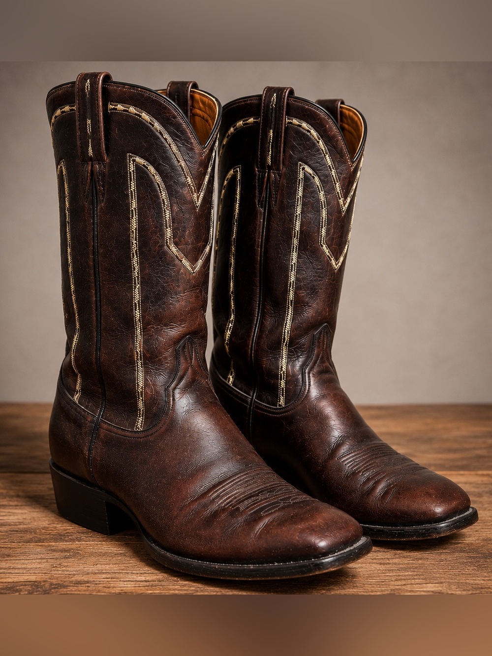 Lucchese Men’s Vintage Western Cowboy Boots cherry Leather Size 9.5D Style 1307 - Picture 2 of 16